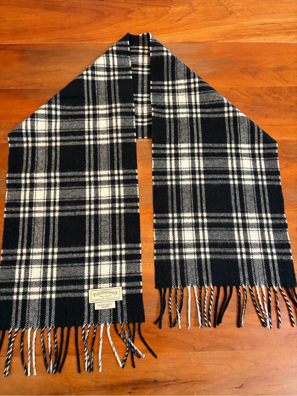 Black & White Plaid Fringe Wrap Scarf - Women Accessories